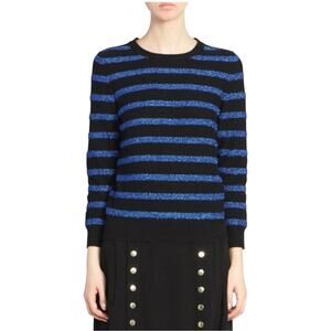 Marc Jacobs The Glam Sparkle Striped Sweater Blue Small Cashmere Metallic Blend